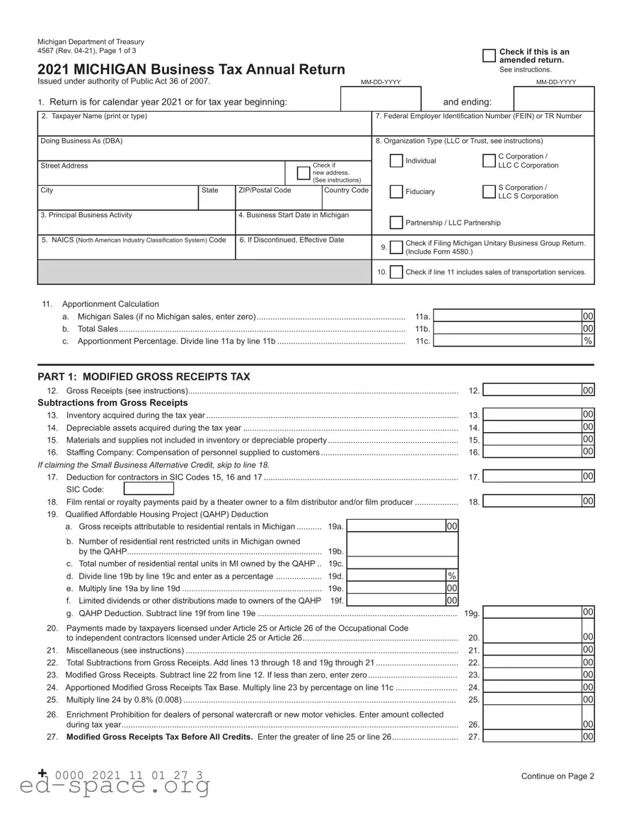 Blank Michigan 4567 PDF Form