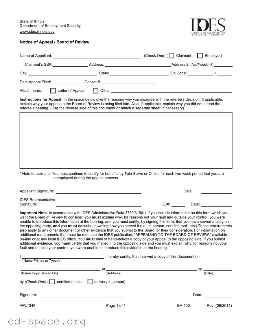 Blank Illinois Notice Appeal PDF Form