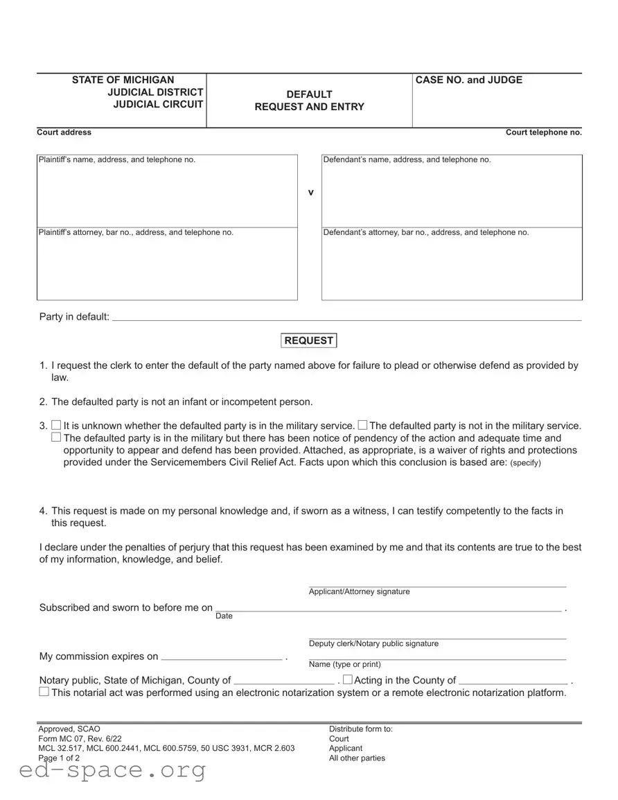 Blank Michigan Mc 07 PDF Form