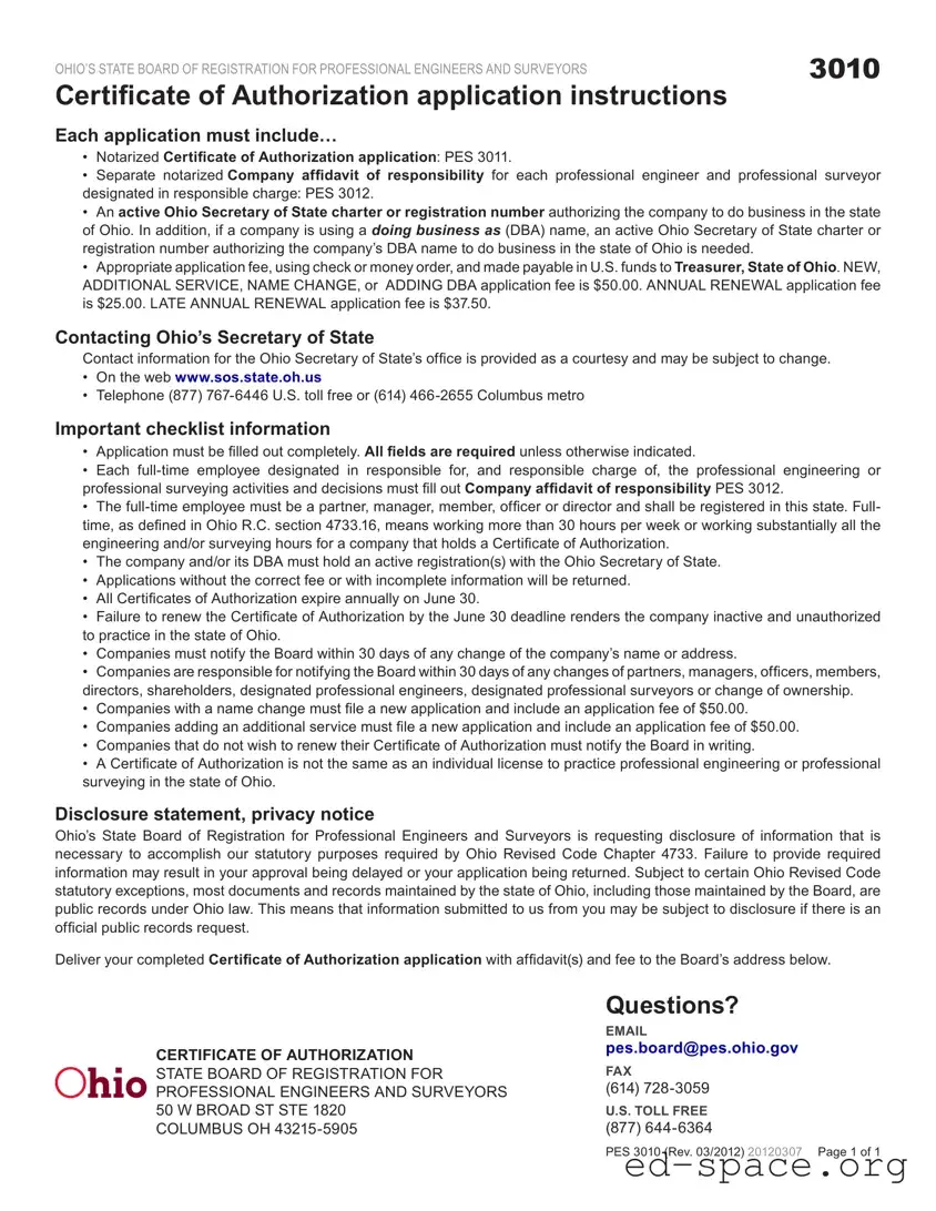 Blank Ohio Pes 3011 PDF Form