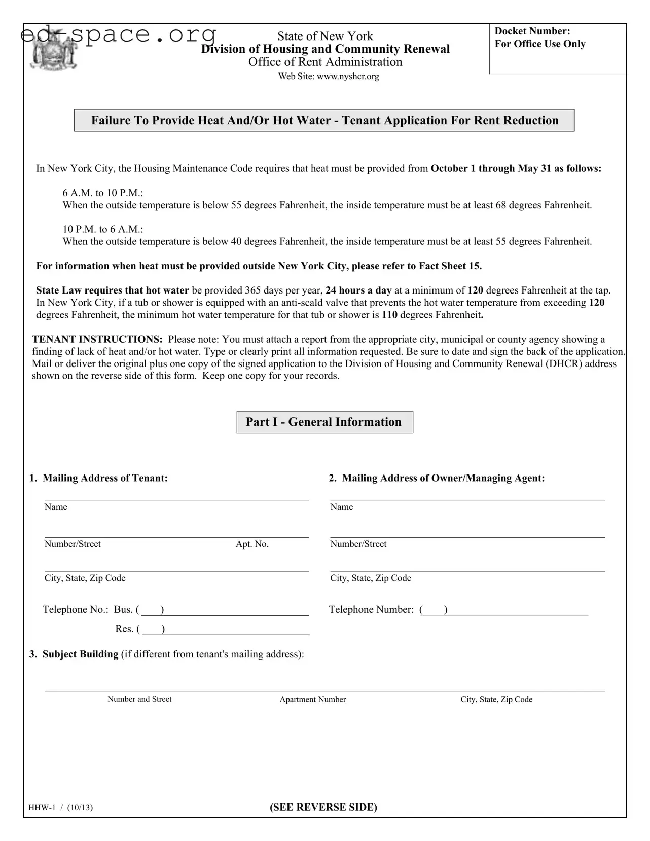 Blank New York Hhw 1 PDF Form