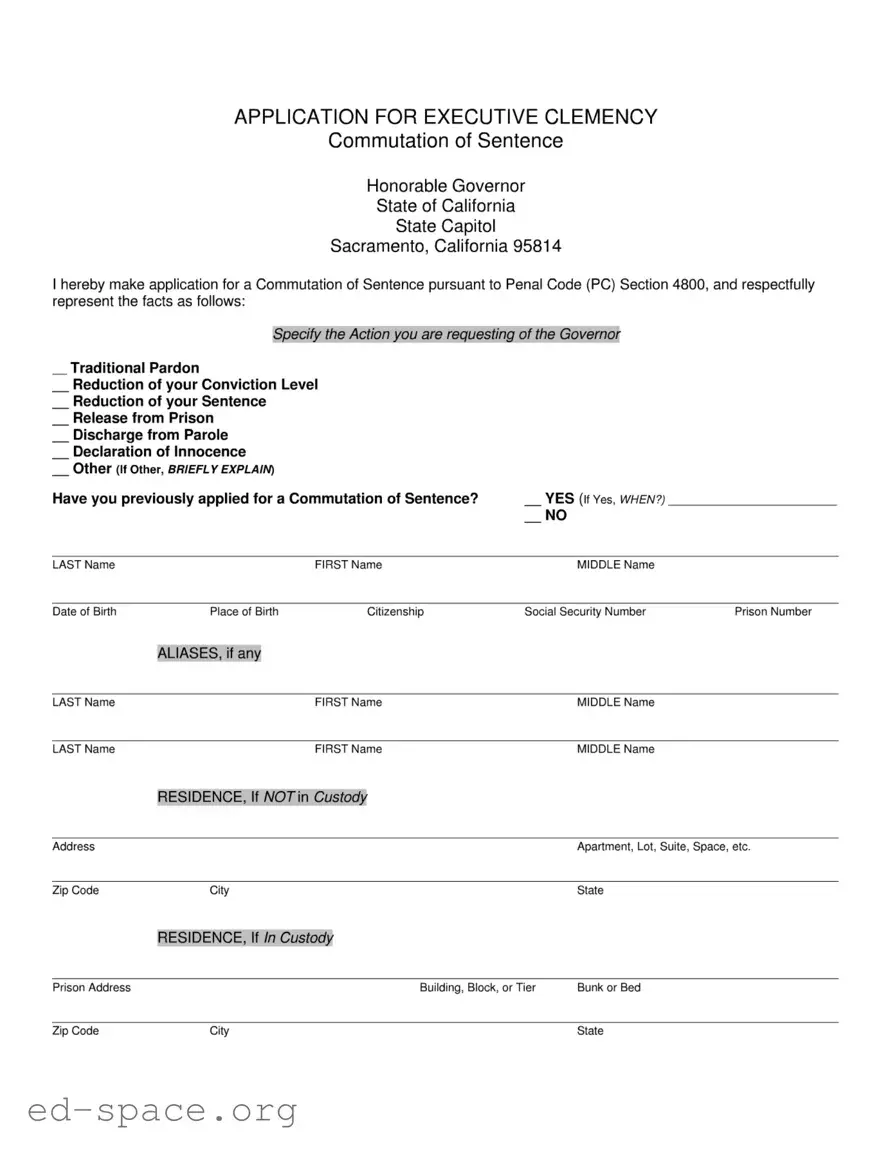 Blank California Executive Clemency PDF Form