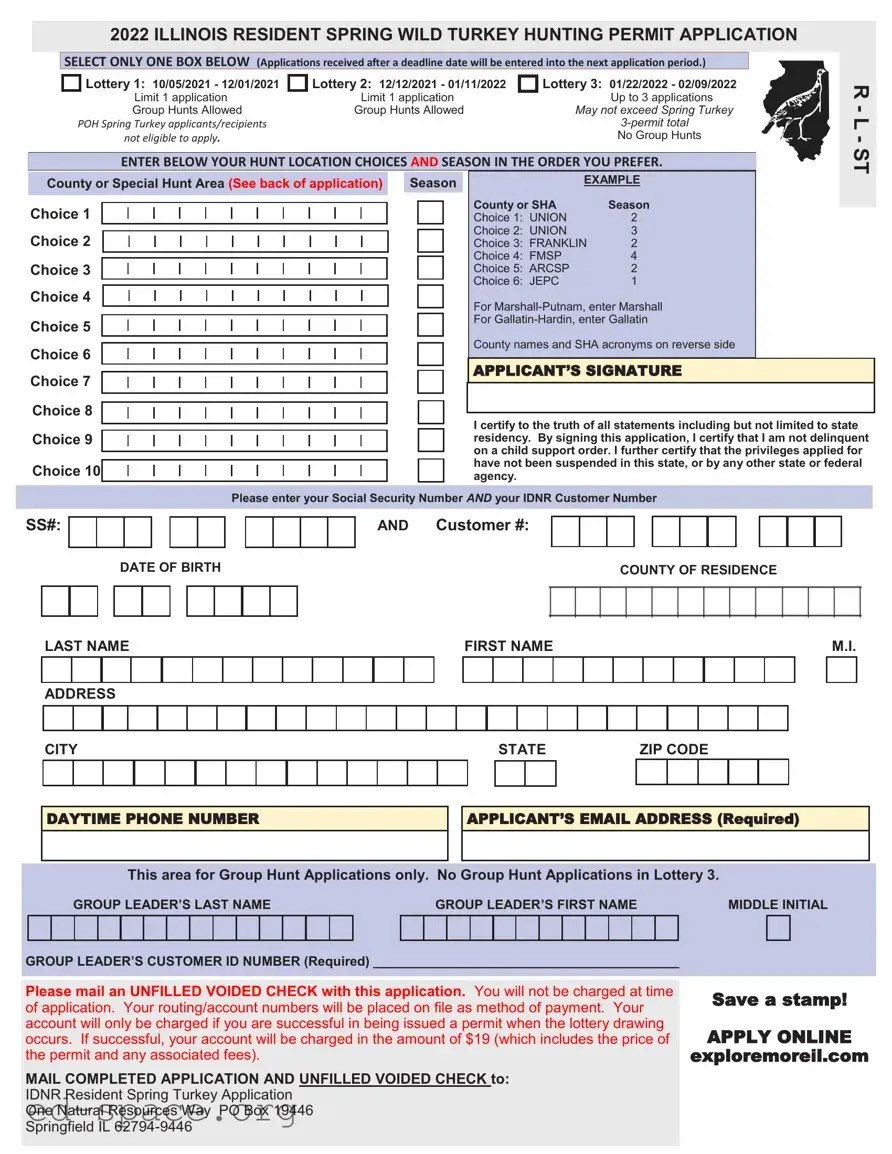 Blank Illinois Turkey Permit Application PDF Form