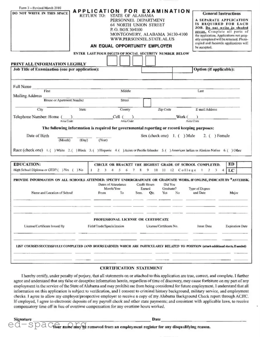 Blank Alabama 3 PDF Form