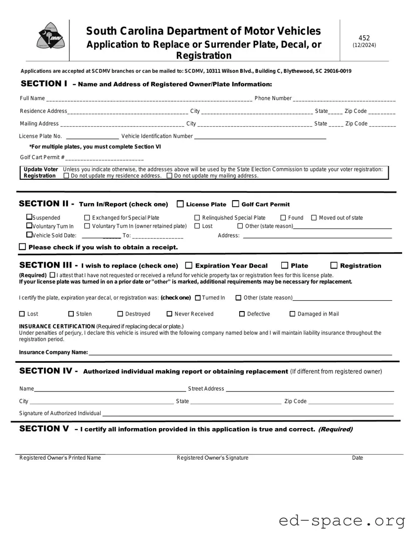 Blank Sc 452 Dmv PDF Form
