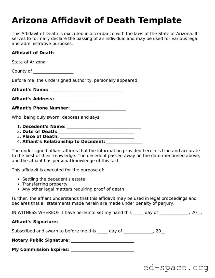 Free  Affidavit of Death Form for Arizona