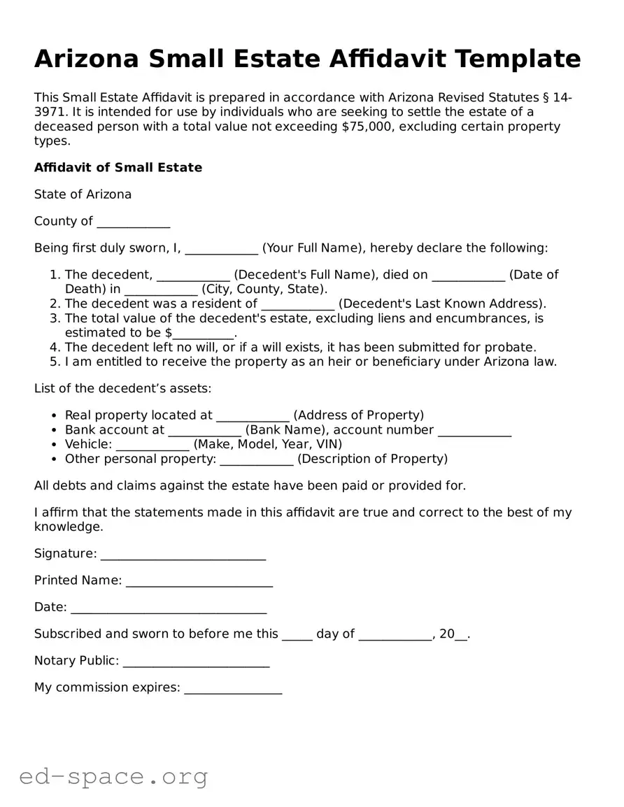 Free  Small Estate Affidavit Form for Arizona
