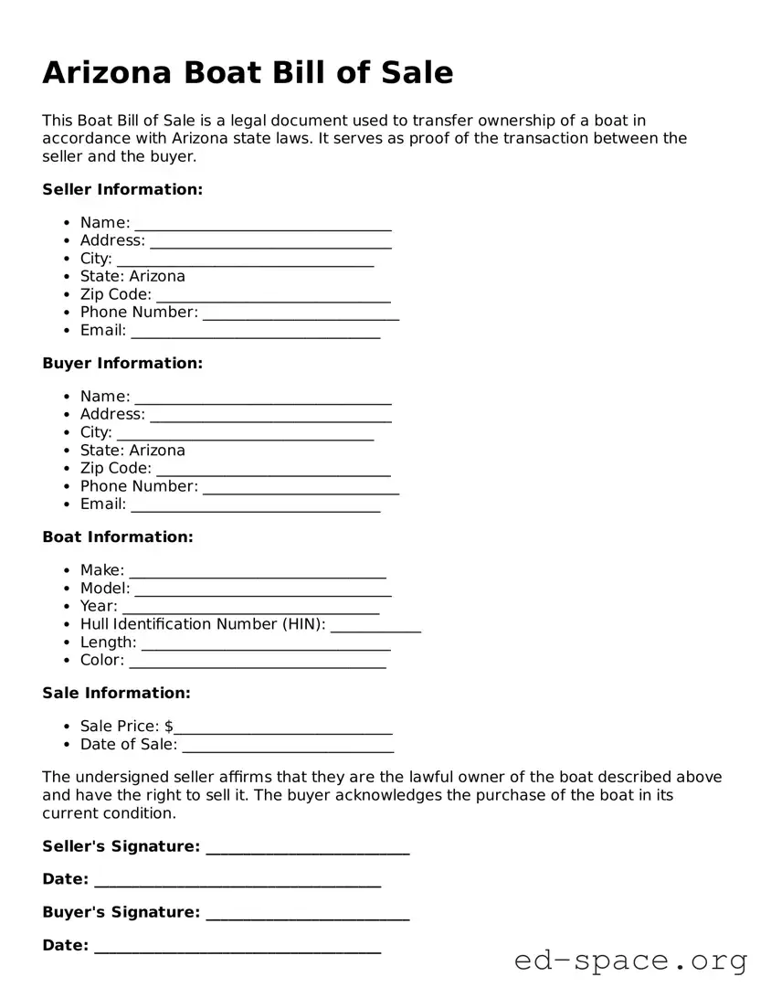 Free  Boat Bill of Sale Form for Arizona