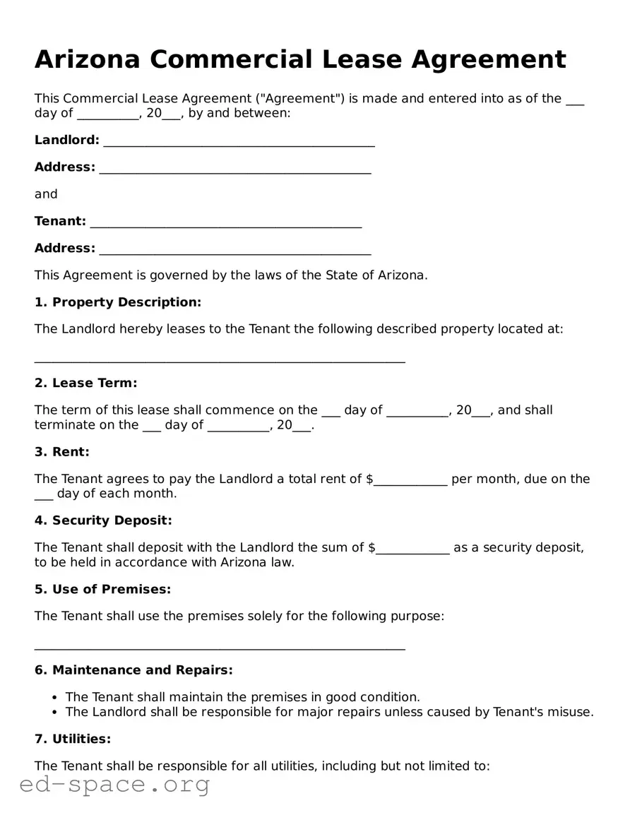 Free  Commercial Lease Agreement Form for Arizona