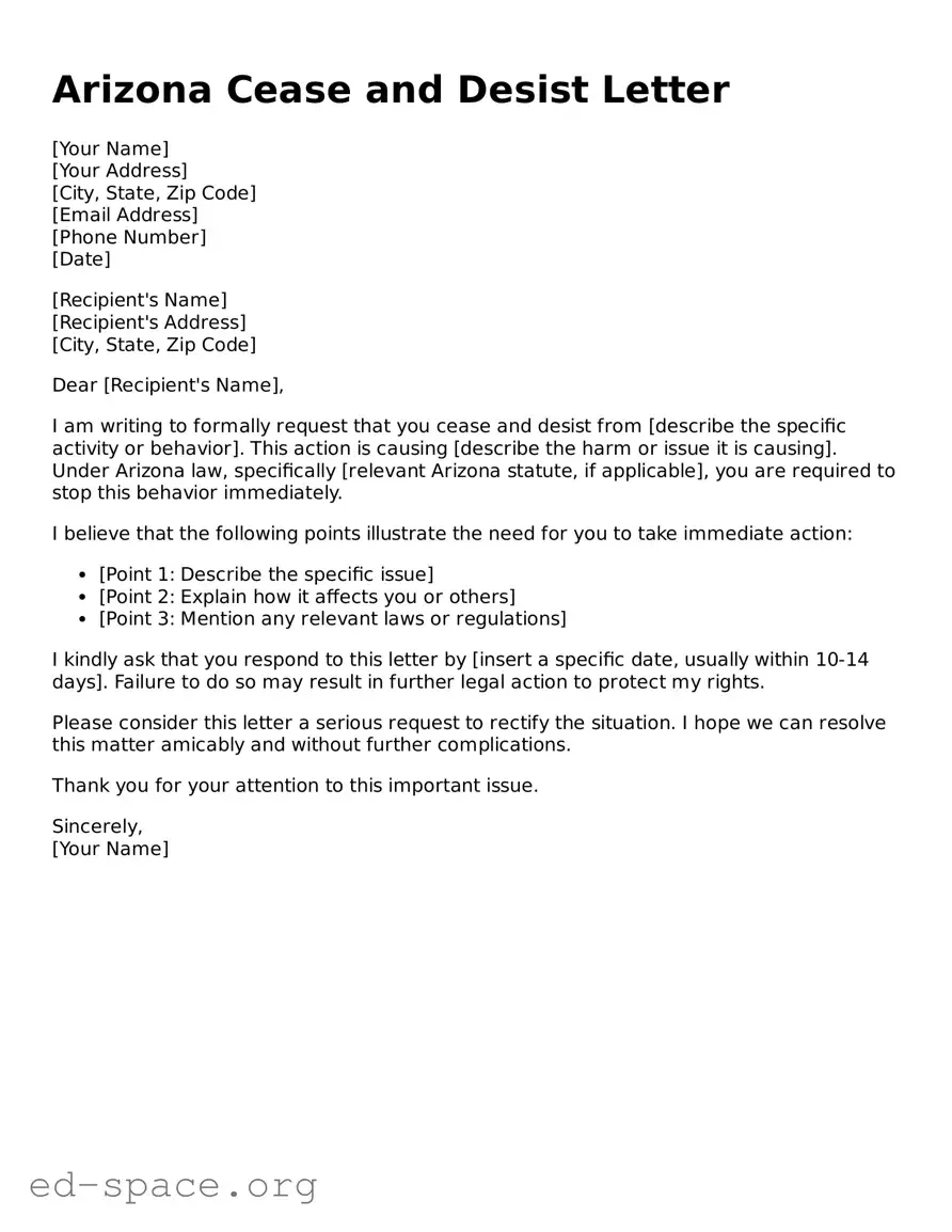Free  Cease and Desist Letter Form for Arizona