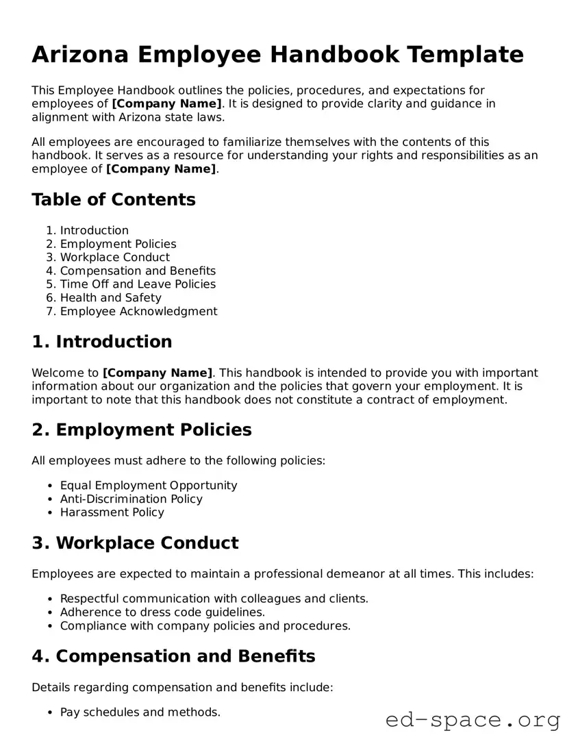 Free  Employee Handbook Form for Arizona