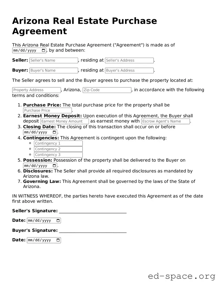 Free  Real Estate Purchase Agreement Form for Arizona