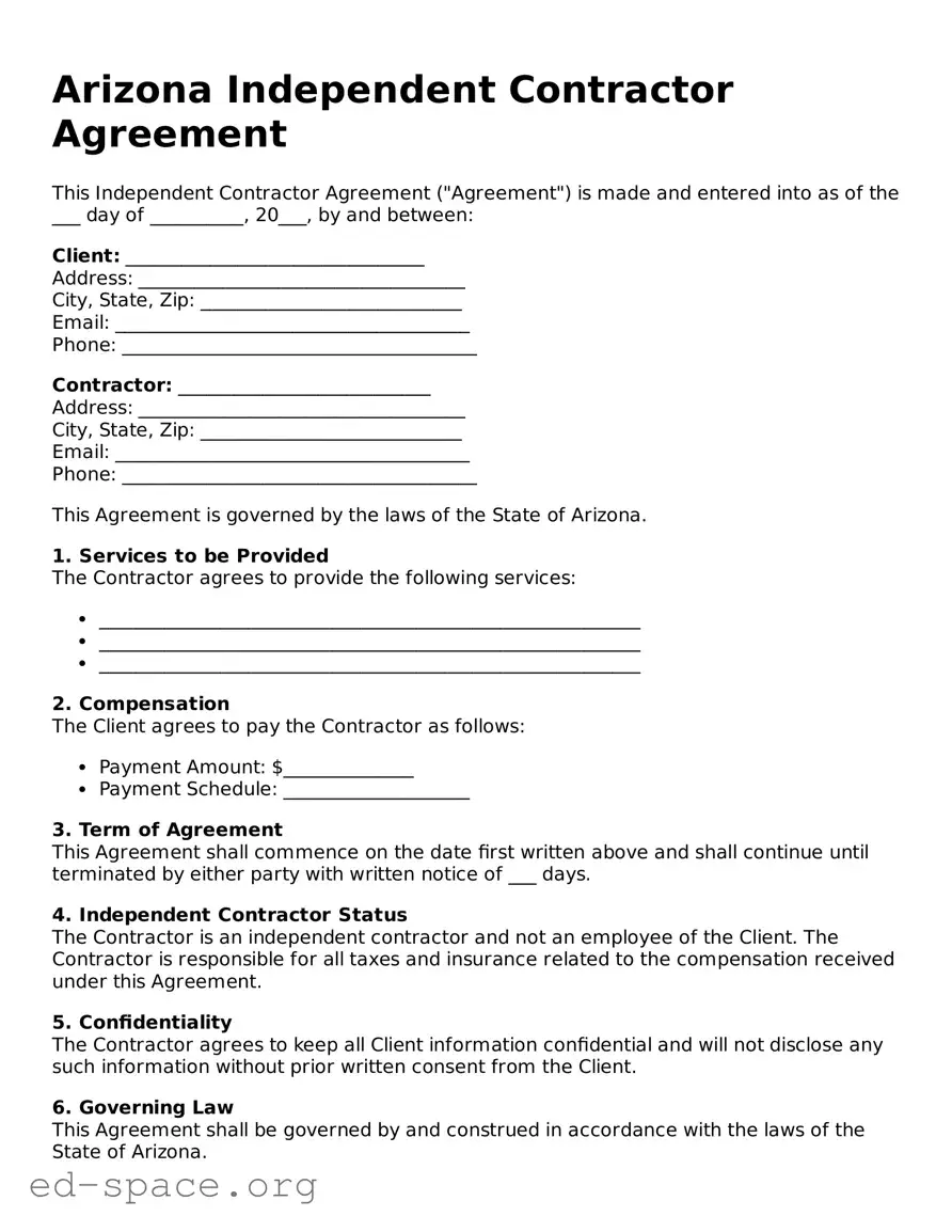Free  Independent Contractor Agreement Form for Arizona