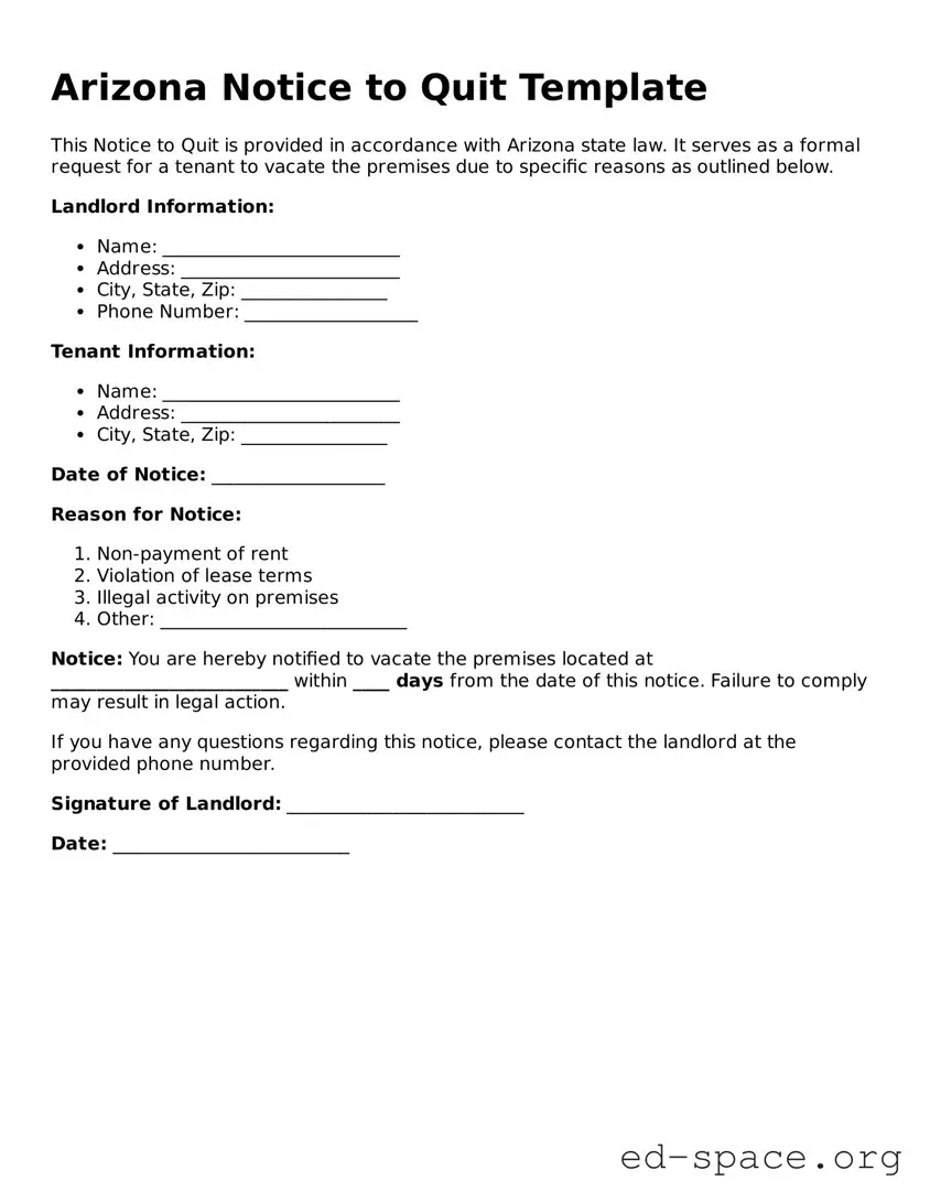 Free  Notice to Quit Form for Arizona