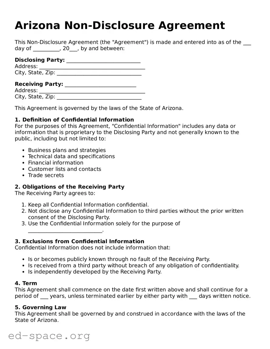 Free  Non-disclosure Agreement Form for Arizona