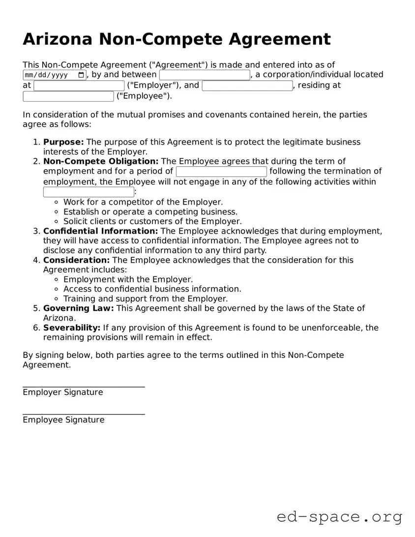 Free  Non-compete Agreement Form for Arizona