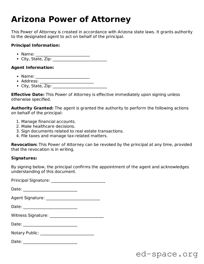 Free  Power of Attorney Form for Arizona