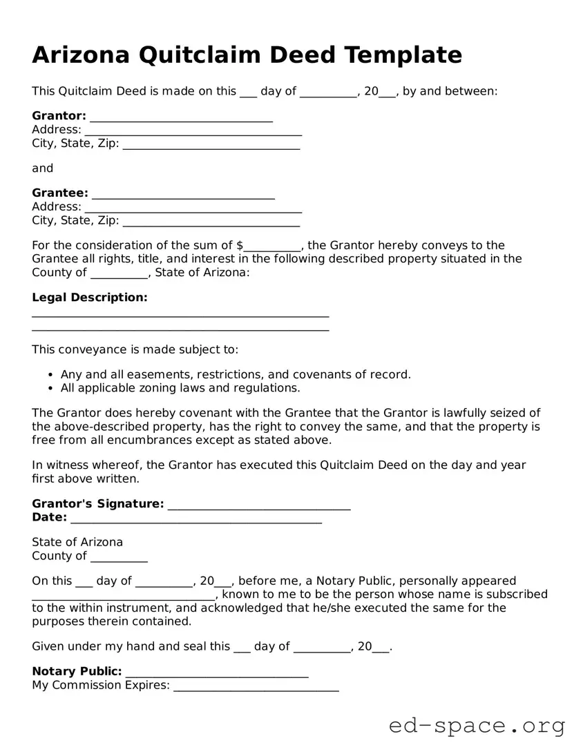 Free  Quitclaim Deed Form for Arizona