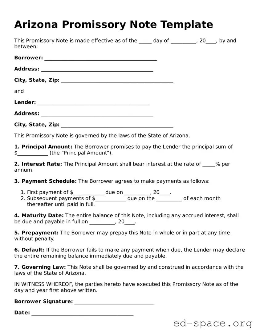Free  Promissory Note Form for Arizona