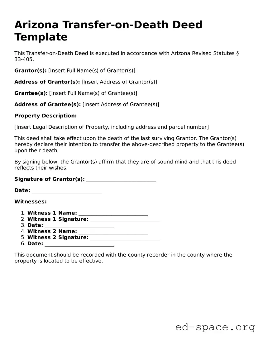Free  Transfer-on-Death Deed Form for Arizona