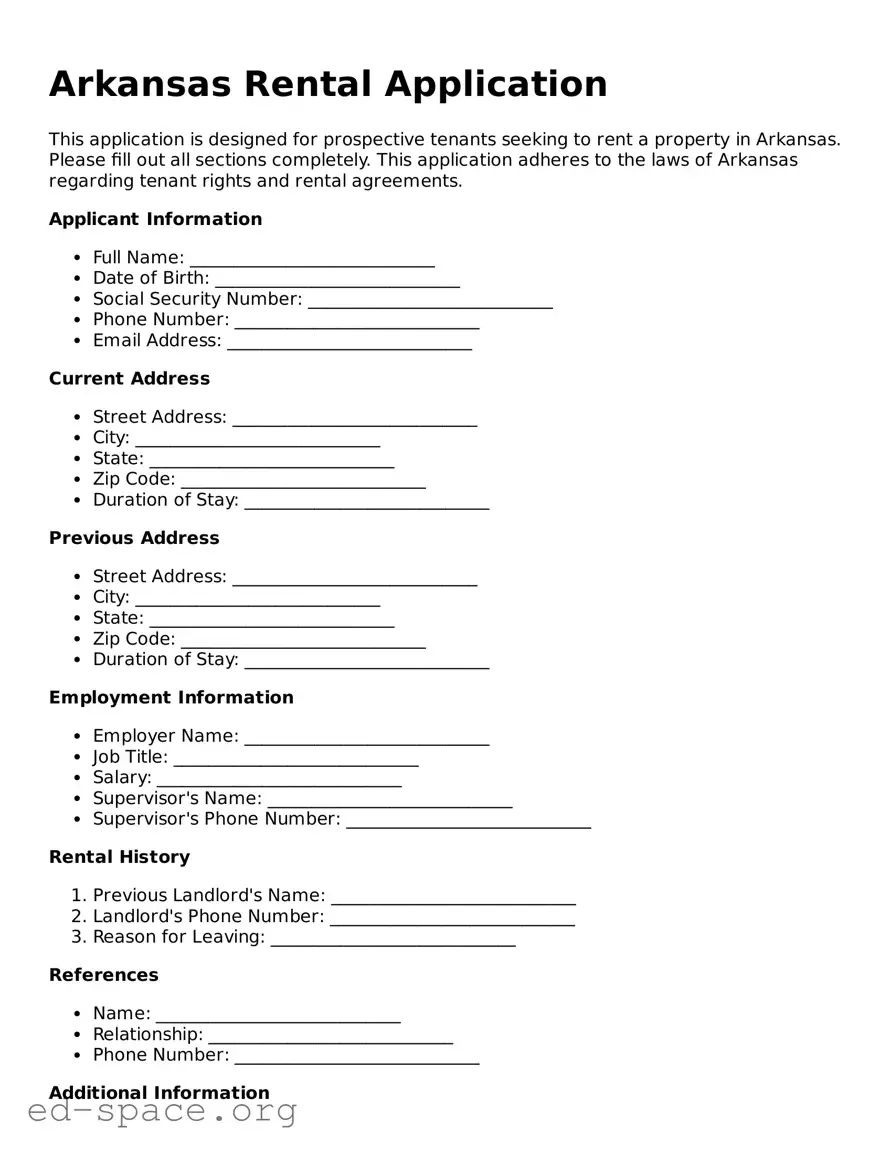 Free  Rental Application Form for Arkansas
