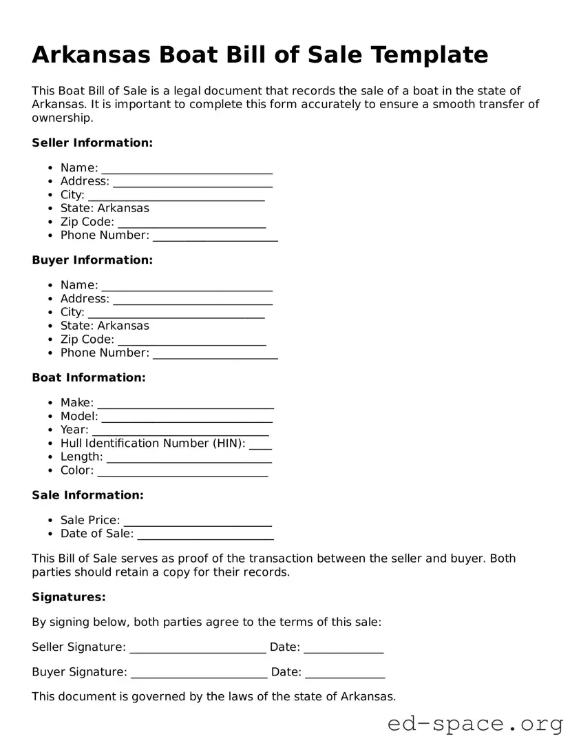 Free  Boat Bill of Sale Form for Arkansas