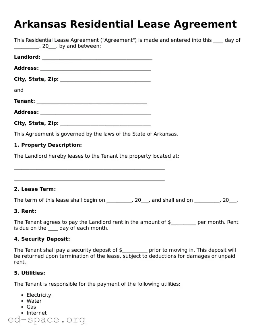 Free  Residential Lease Agreement Form for Arkansas