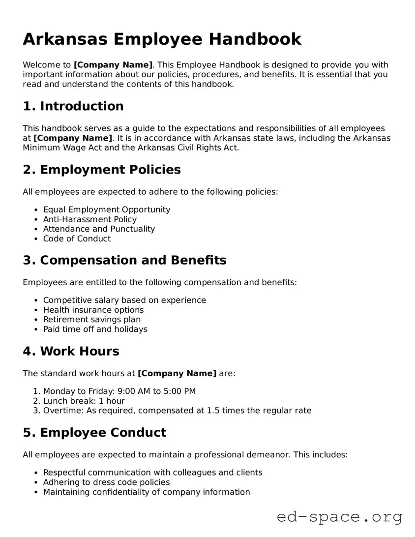 Free  Employee Handbook Form for Arkansas