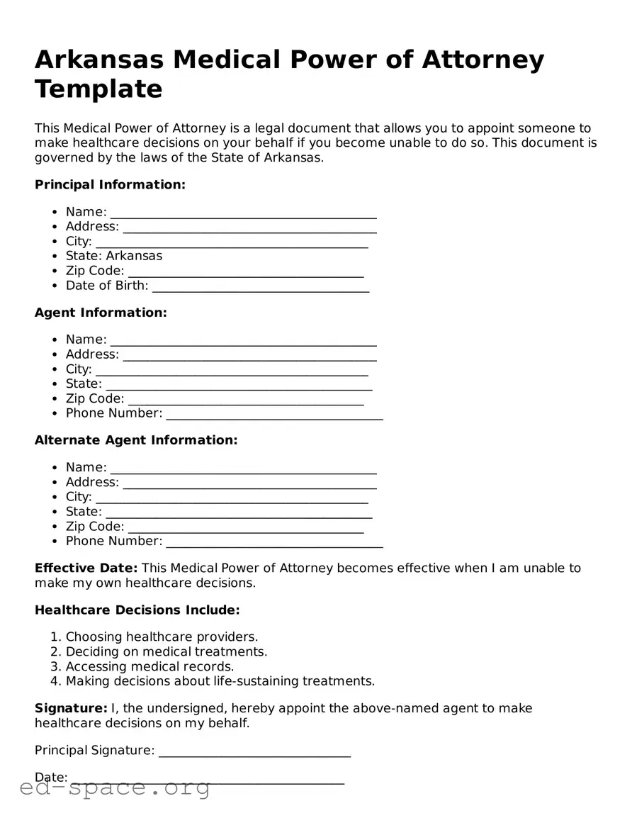 Free  Medical Power of Attorney Form for Arkansas