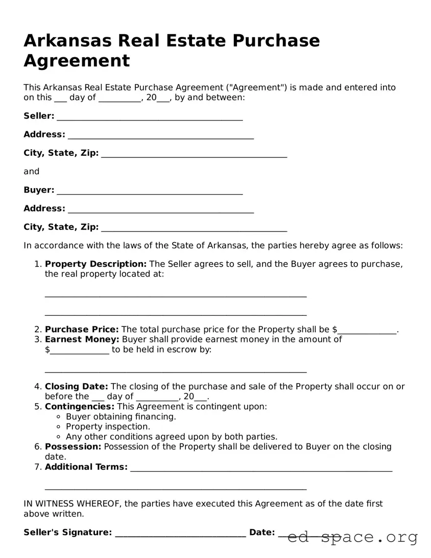 Free  Real Estate Purchase Agreement Form for Arkansas