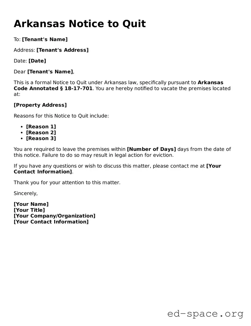Free  Notice to Quit Form for Arkansas