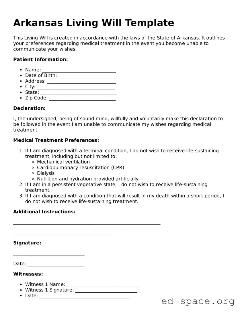 Free  Living Will Form for Arkansas