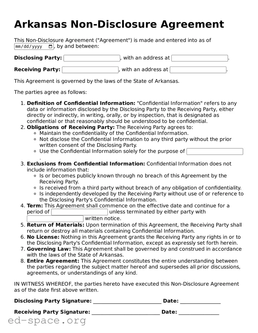 Free  Non-disclosure Agreement Form for Arkansas