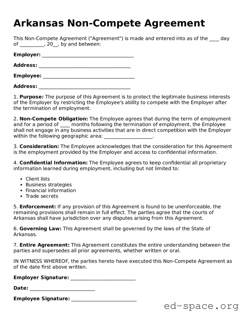 Free  Non-compete Agreement Form for Arkansas