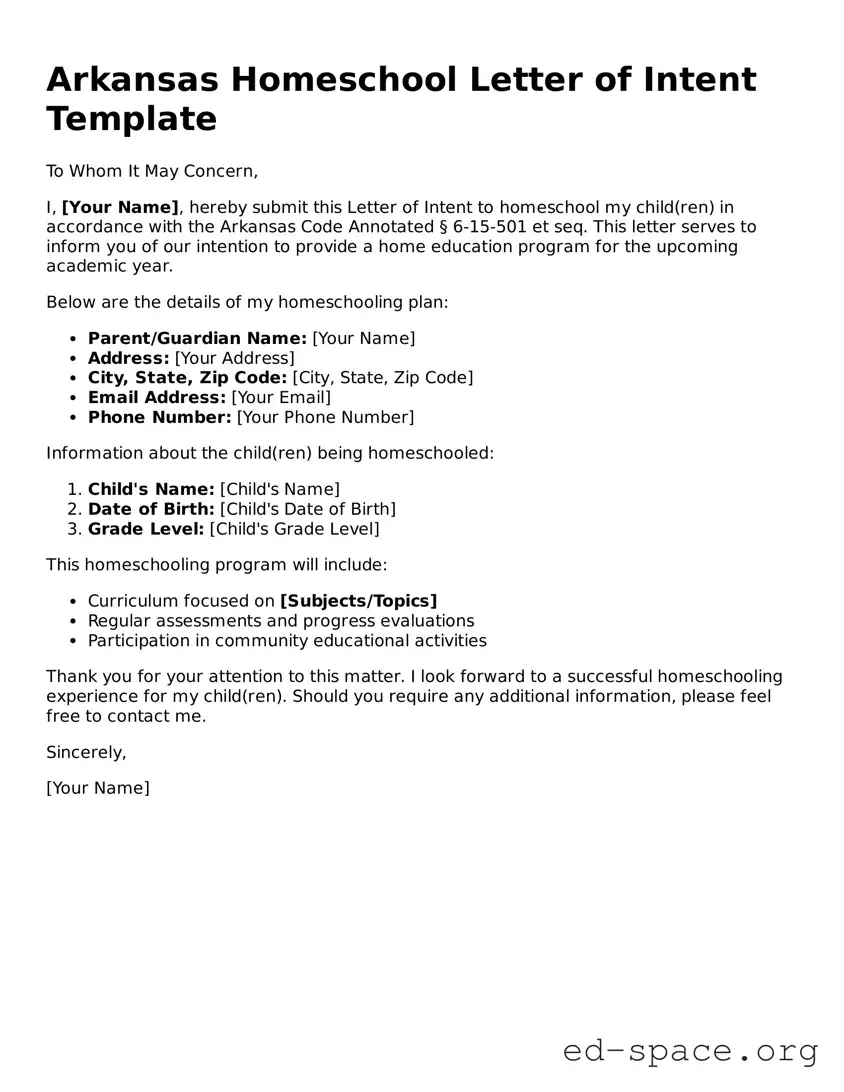 Free  Homeschool Letter of Intent Form for Arkansas