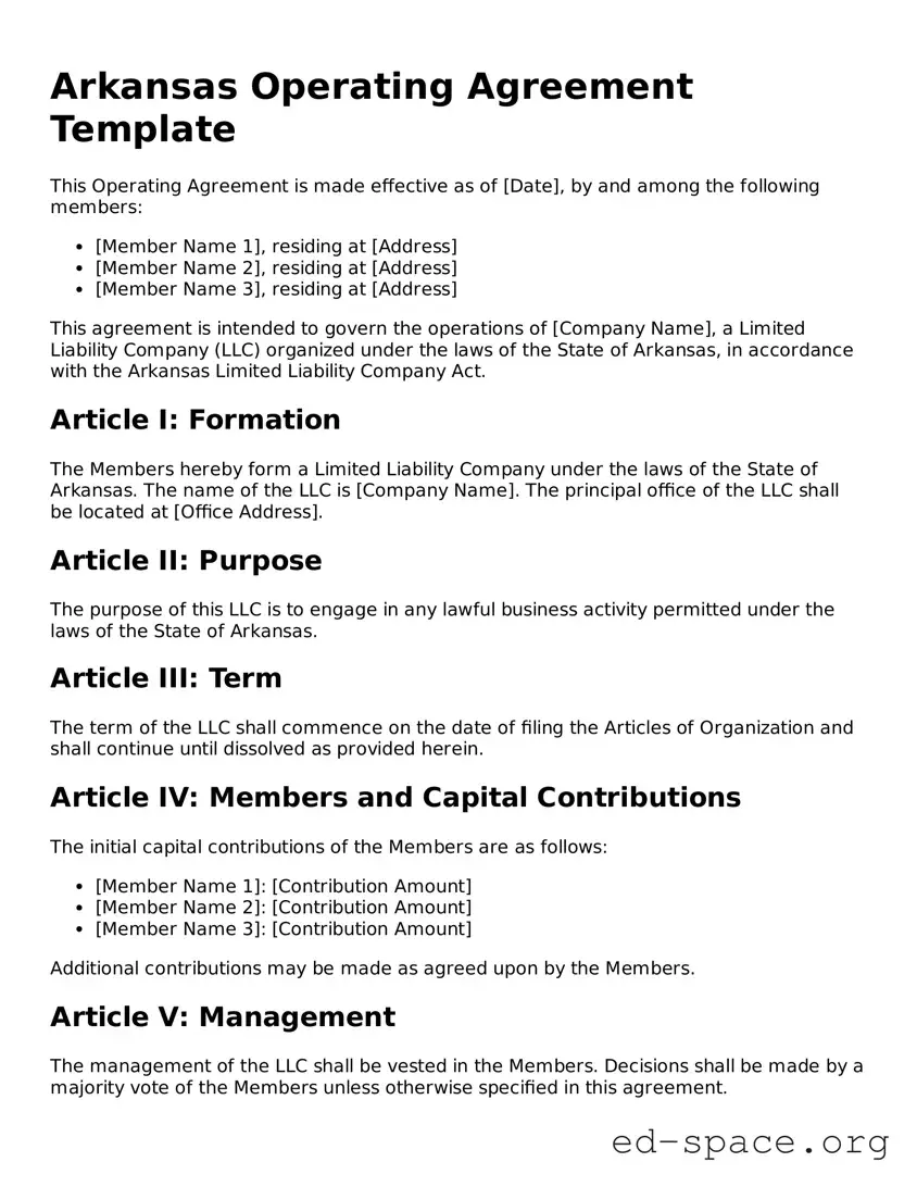 Free  Operating Agreement Form for Arkansas