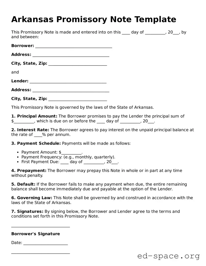 Free  Promissory Note Form for Arkansas