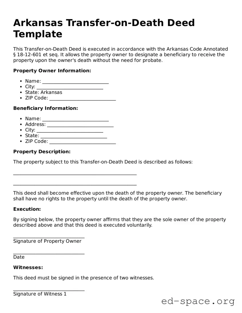 Free  Transfer-on-Death Deed Form for Arkansas