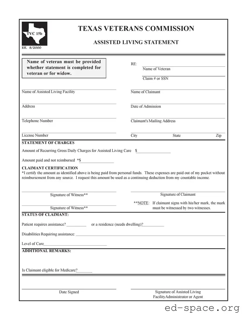 Blank Texas Veterans Commission PDF Form