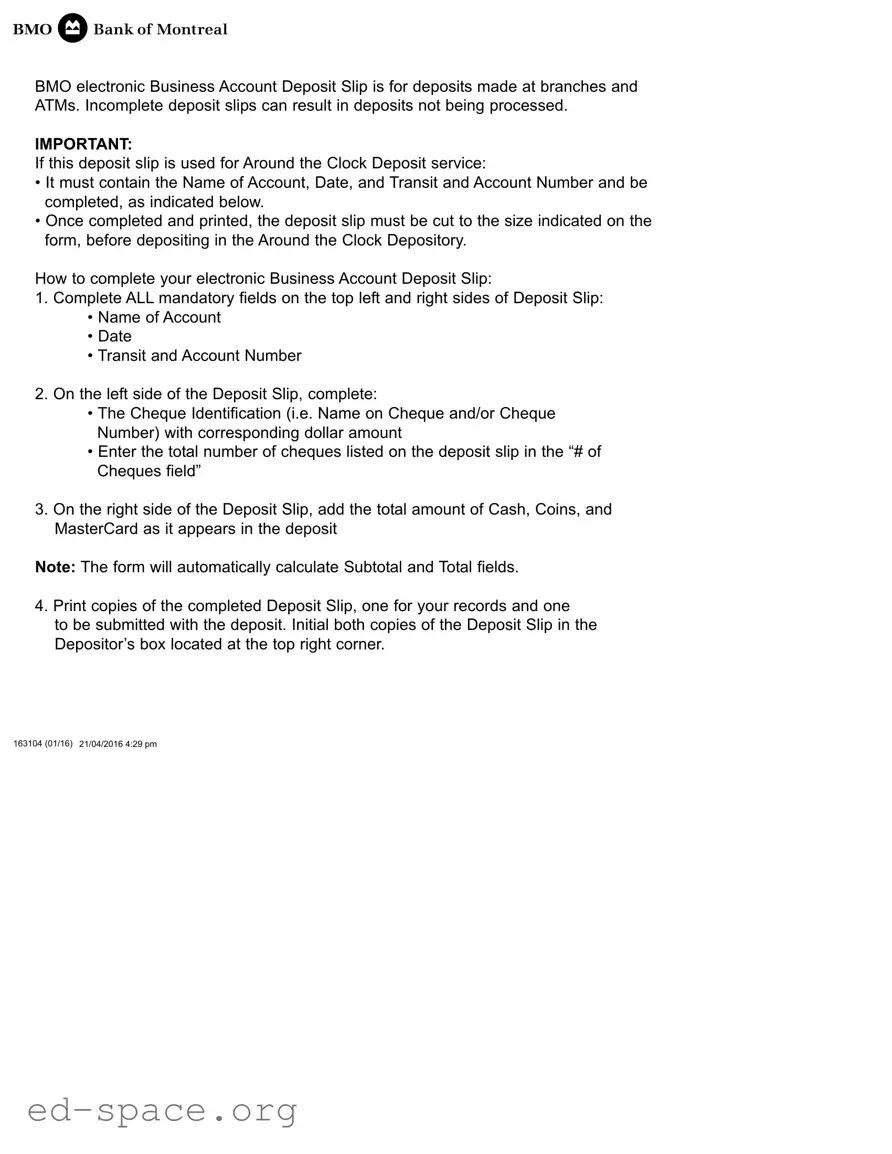 Blank Bmo Deposit PDF Form