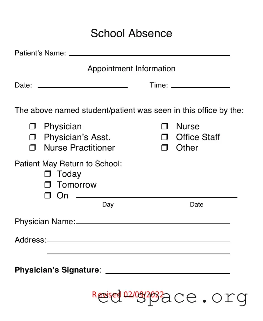 Blank School Absence PDF Form