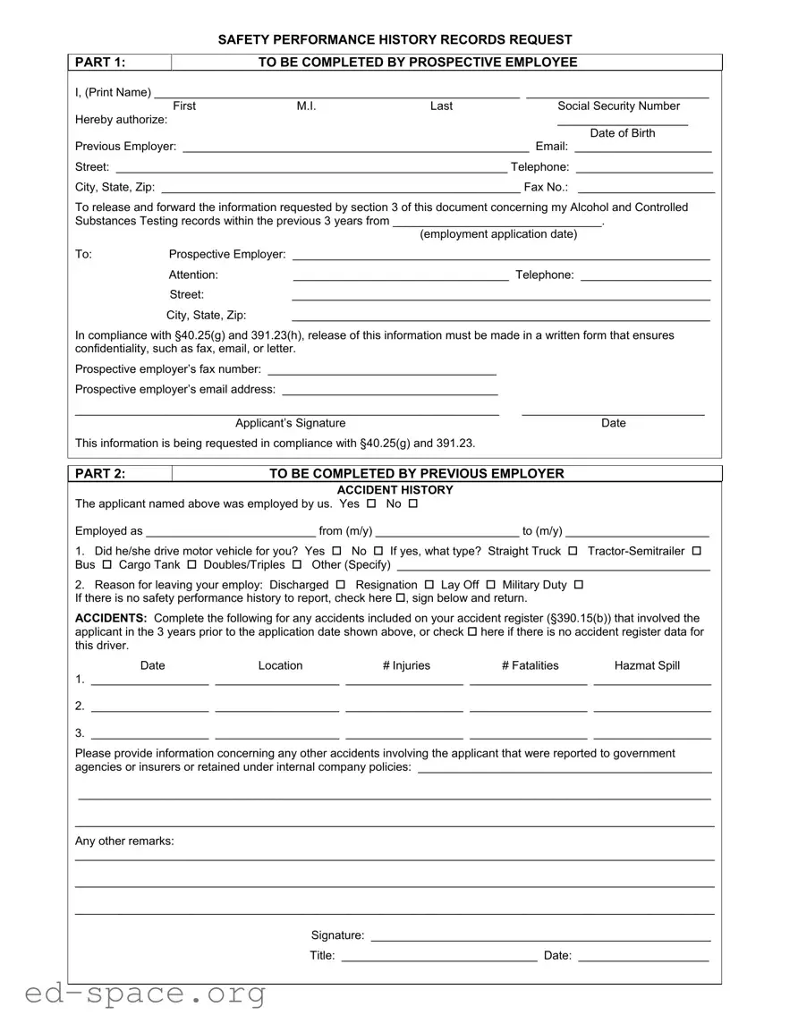 Blank History Records Request PDF Form