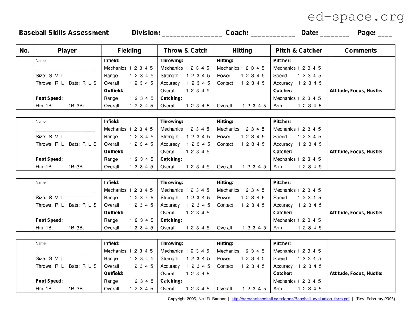 Blank Baseball Assessment PDF Form