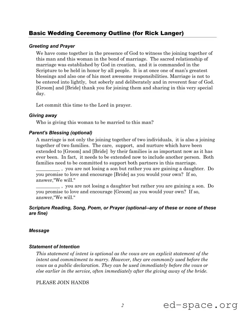 Blank Wedding Ceremony Script PDF Form