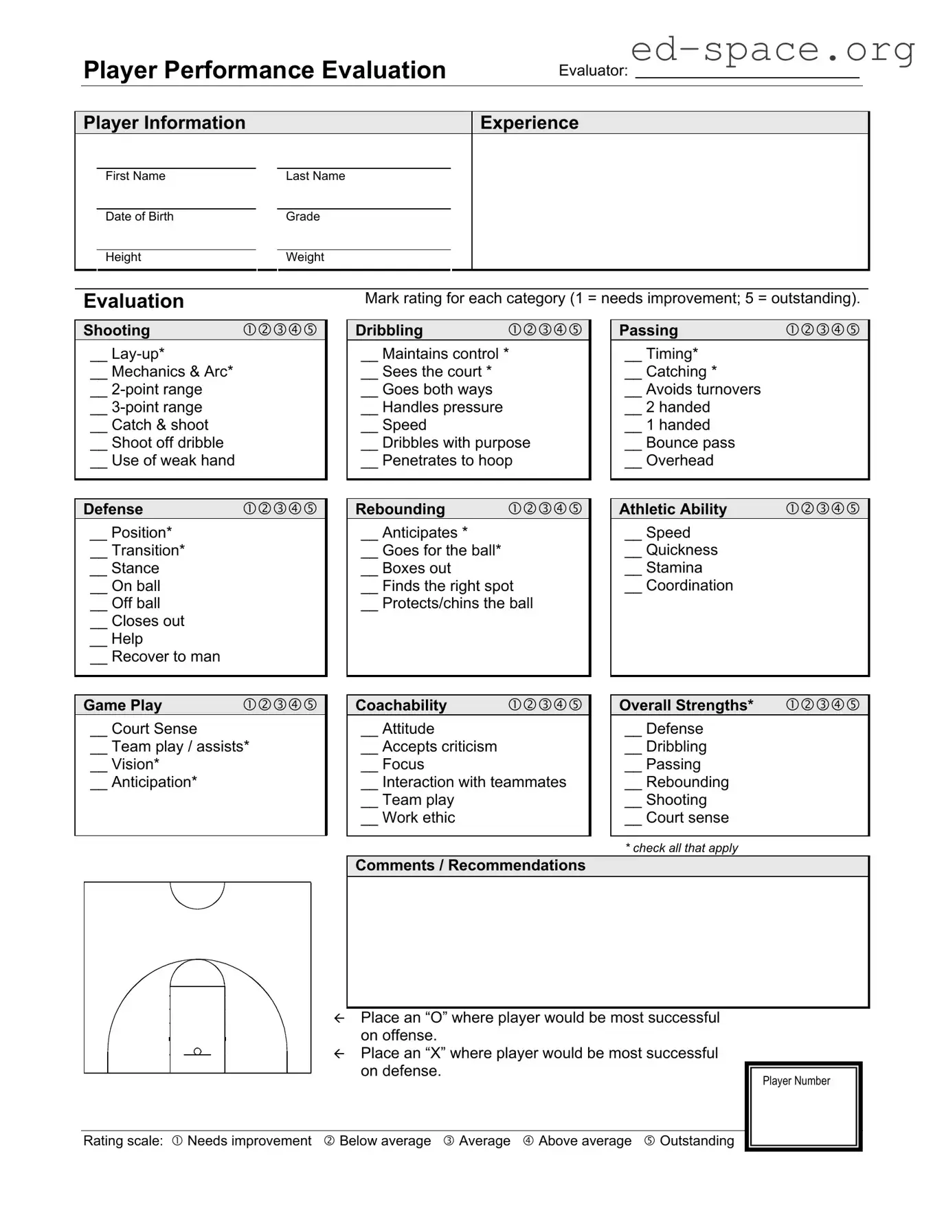 Blank Basketball Evaluation PDF Form