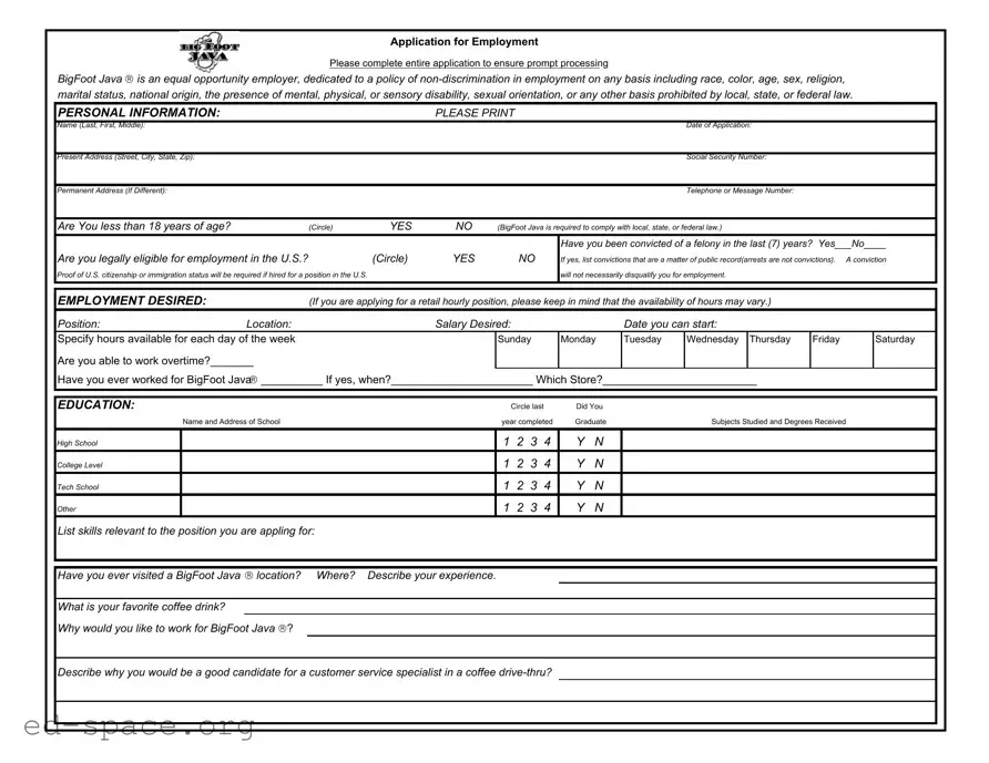Blank Bigfoot Java Application PDF Form
