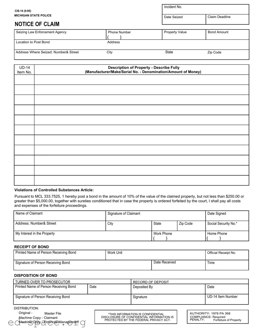 Blank Michigan Cis 14 PDF Form