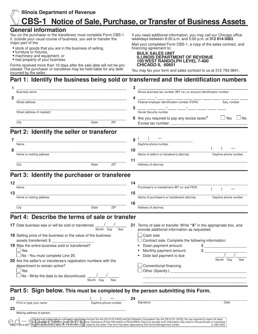 Blank Cbs 1 Illinois PDF Form