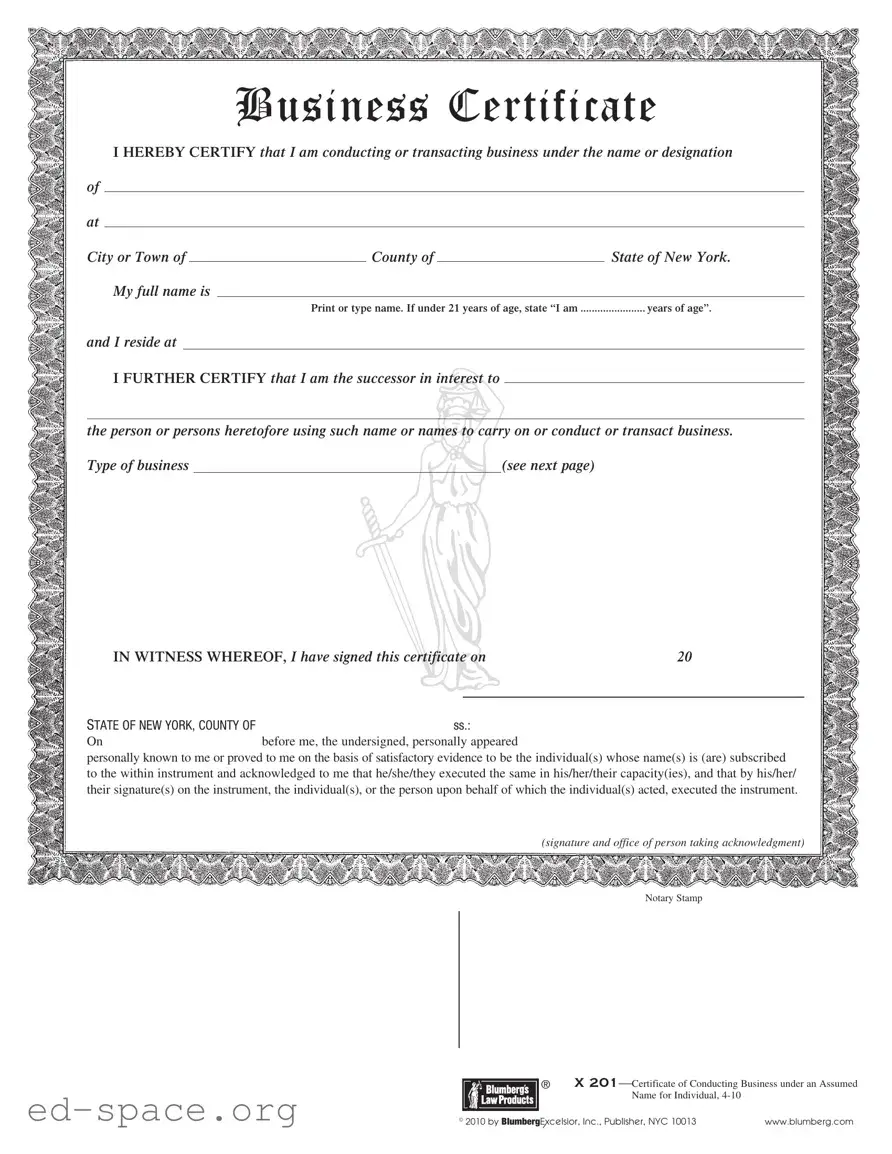 Blank Business Certificate PDF Form