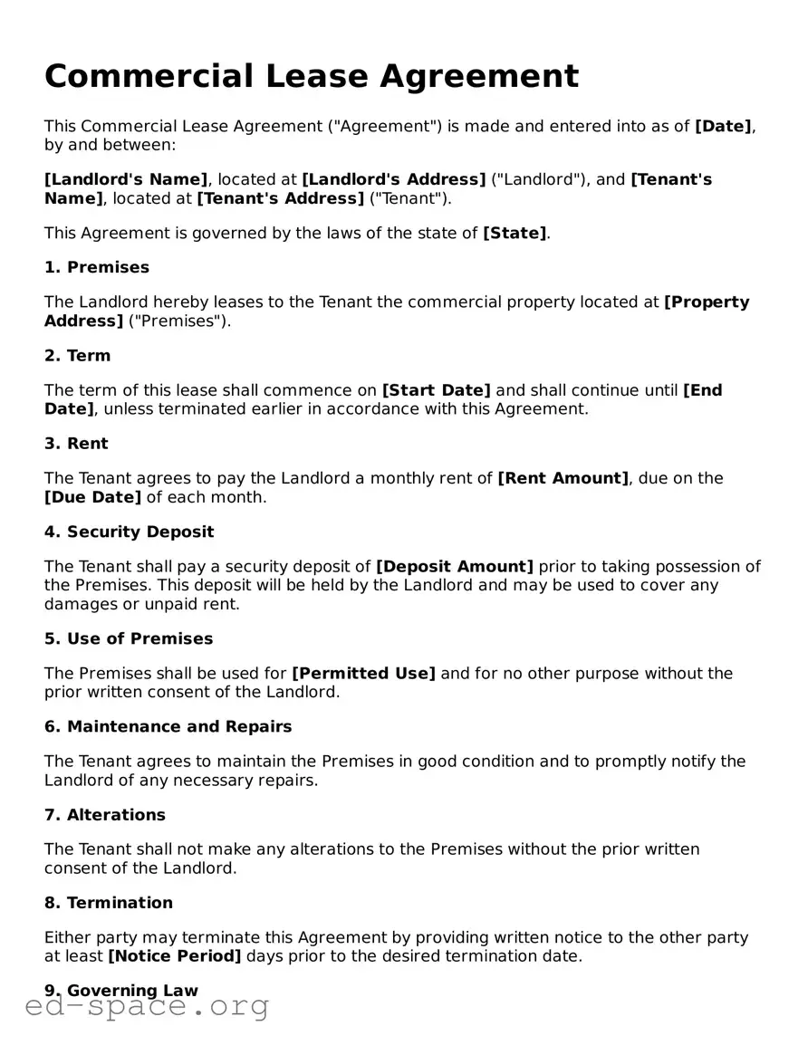 Fillable Commercial Lease Agreement Template